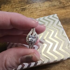 Classic split shank band infinity ring with CZ stone, square Zirconia crystal